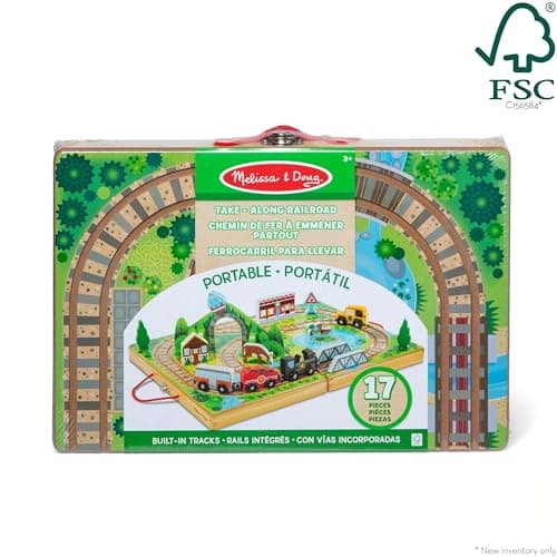 Melissa & Doug Take-Along Railroad Tabletop Playset with Wooden Train Toys, Animals & Scenery Play Pieces, Preschool Learning Toys for Girls & Boys 3+ - FSC Certified