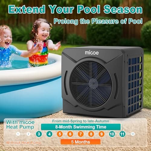 MICOE 17,000 BTU Energy-Efficient Electric Pool Heater for Above Ground Pools up to 5,000 Gallons, Ultra-Quiet 50 dB, 110–120V, Easy Install Kit Included