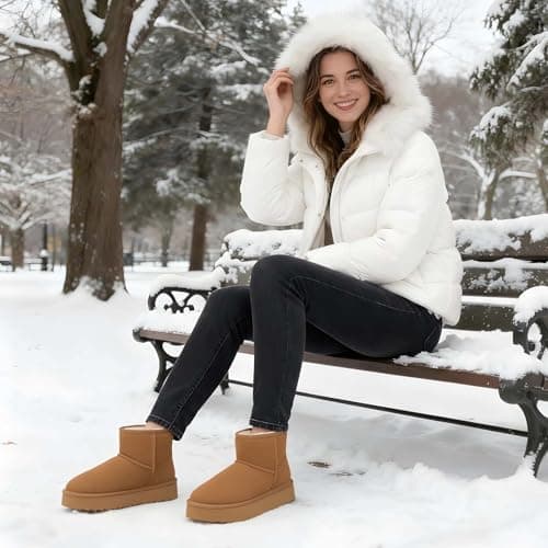 Litfun Suede Platform Mini Boots for Women Genuine Leather Fuzzy Ankle Winter Snow Boots with Fur Lined