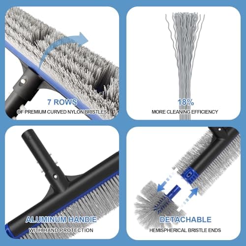 Poolvio 5-in-1 Pool Cleaning Kit - Includes Semi-Deep Skimmer Net, Aluminum Leaf Rake, 20' Pool Brush with 13ft Adjustable Pole