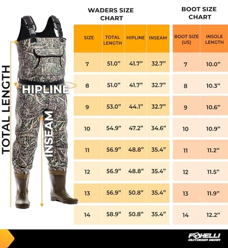 Foxelli Chest Waders, Waterproof 4mm Neoprene Hunting & Fishing Waders for Men & Women with Boots