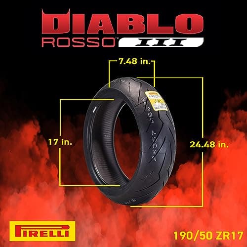Pirelli Diablo Rosso III Motorcycle Tire Set: 120/70 ZR 17 M/C Front & 190/50 ZR 17 M/C TL Rear- High Performance, Durable for Sport/Street Bikes (2 Pack)