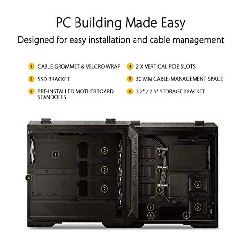 ASUS TUF Gaming GT501 Mid-Tower PC Case for up to EATX Motherboards with USB 3.0 Front Panel, Smoked Tempered Glass, Steel Construction, and Four Case Fans