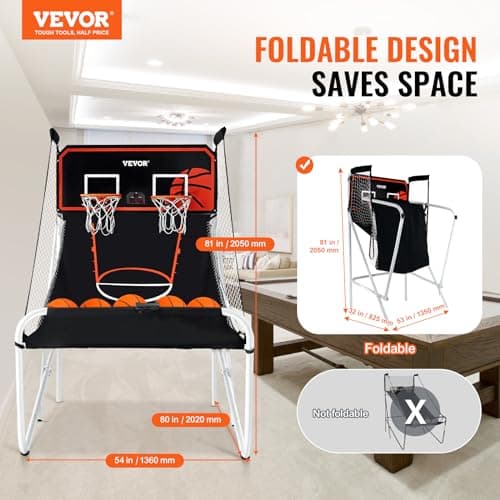 VEVOR Foldable Basketball Arcade Game, 2 Player Indoor Basketball Game, Home Dual Sport with 5 Balls, 8 Game Modes, Electronic Scoreboard, and Inflation Pump,Adults