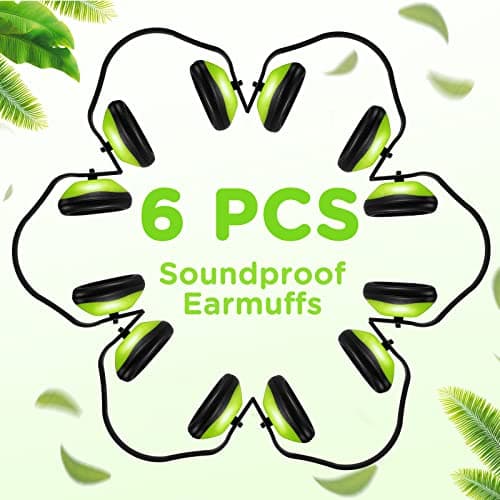 Maitys 6 Pcs Soundproof Earmuffs Hearing Protection Headphones Adjustable Padded Defender Noise Reduction Earplug for Kids (Green)