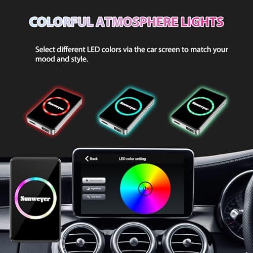 Sunweyer Wireless CarPlay Adapter Car Streaming Device Ai Box Support Netflix, YouTube, Hulu, Disney+, Android Auto Wireless Adapter with LED Ambient Light, Easy to Setup 3 in 1, Dual WiFi Bluetooth