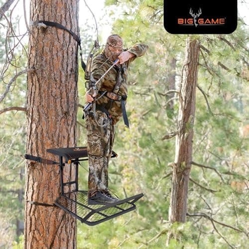 Big Game Captain XC Hang-On Treestand, Lightweight Steel Construction with 14 x 8 in. Flip-Back Flex-Tek Seat, 300 lbs Weight Rating