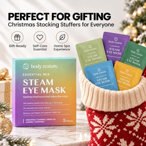 Body Restore Heated Eye Mask for Dry Eyes 5 Pack - Self Heating Warm Compress, Christmas Stocking Stuffers, White Elephant, Birthday Gifts for Women, Men, Stye Eye Treatment, Relaxation - Variety