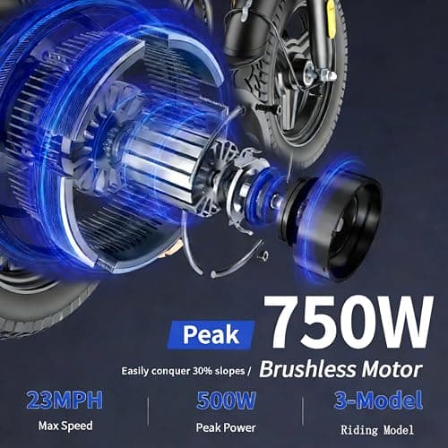 Folding Electric Bike for Adults, Peak 750W Motor,23MPH Max Speed Foldable Electric Bicycles,14" Ebike, 48V12AH Battery 35 Miles PAS Range Mini E Bikes for Adults and Teens