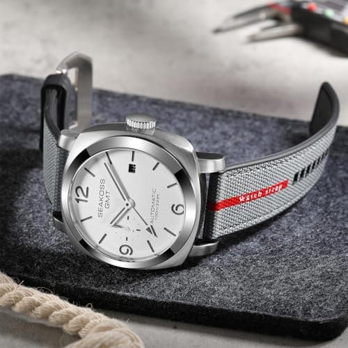 SEAKOSS GMT Watches for Men Automatic 45MM Date 10ATM Waterproof Seagull ST2557 Movement Luminous Stainless Steel Sapphire Glass Mechanical Wristwatches S8441