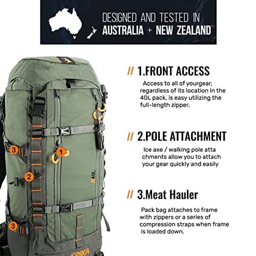 SPIKA Hunting Backpacks for Men, Meat Hauler Frame Pack with Rifle Holder, 40L/80L Extendable + Capacity for Bow Rifle Gun