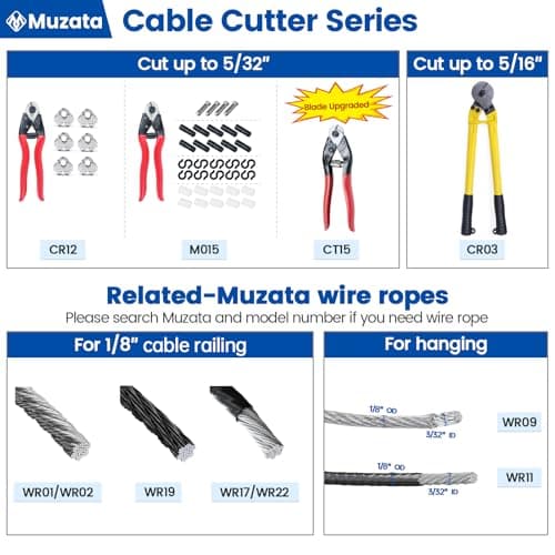 Cut up to 5/32"(4mm) Wire Ropes and Cables, For Cable Railing & Bicycle Brake Repair & Other DIY Projects, Neatly Cutting Muzata Cable Cutter for Cutting up to 5/32" Wire Ropes and Cables CR12 B06XCX2LL7