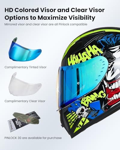 ILM Motorcycle Helmet Full Face with Pinlock Compatible Clear&Tinted Visors and Fins Street Bike Motocross Casco DOT Model Z501(Surprise Yellow, Large)