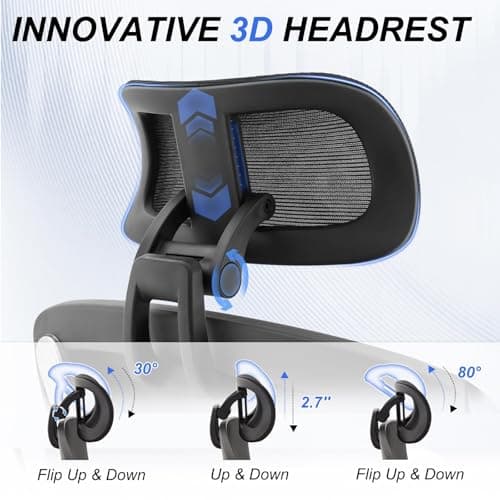 750lbs Ergonomic Office Chair,Upgrade Big and Tall Office Chairs for Heavy People,Mesh High Back Desk Chair with 5D Flip Arms Large Wheels,Adjustable Headrest & Lumbar Support,Wide Chairs
