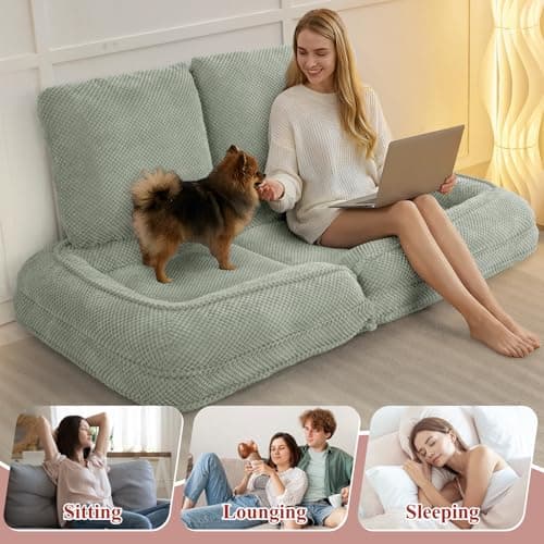 Human Dog Bed, Lazy Sofa Couch, Plush Floor Gaming Chair,5 Adjustable Position, sit, Sleep, fold, Suit to Put in Bedroom, Living Room,Space Saving Design (Green)