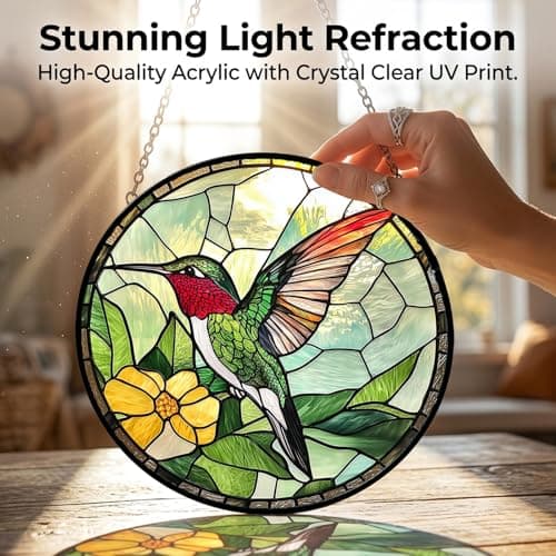 Christmas Stocking Stuffers Birthday Mothers Day Acrylic Decor Gift for Bird Lover Woman Mom Grandma Nana Wife Mother In Law Hummingbird Flower Suncatcher Sun Catchers Indoor Window Gifts for Mom 6.3" B0GQHGDH35