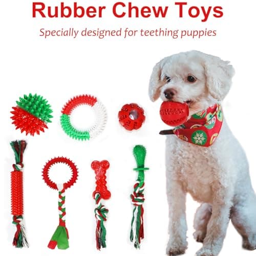 Beiker Christmas Dog Toys Bulk 15 Pack, Puppy Chew Toys for Teething Small Medium Puppies, Holiday Christmas Themed Presents Gifts Box Including Variety Tough Rubber and Rope Toys B0DG8WK4KW