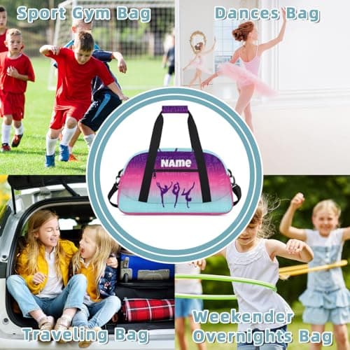 Opalaughs Custom Gymnastics Bag with Name Personalized Dance Bag Sport Gym Travel Duffel Bags for Women Weekender Overnight Duffle Bags