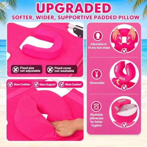 Backpack Beach Tanning Lounge Chair with Canopy Shade Face Hole Padded Adjustable Washable, 6 Position Layout Chair for Outside Sunbathing Poolside Lawn, UPF 50+ Wind-Resistant Sun Shade, Patented