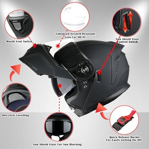 1Storm Motorcycle Street Bike Modular/Flip up Dual Visor Sun Shield Full Face Helmet HJK920