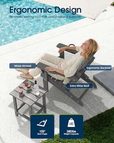 MUCHENGHY Folding Adirondack Chairs, Patio Chairs, Lawn Chairs, Outdoor Chair, Adirondack Chair Plastic, Fire Pit, Weather Resistant with Cup Holder for Deck, Backyard, Garden(Gray)