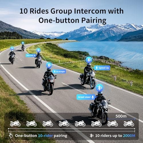 Fodsports Motorcycle Bluetooth Intercom, Music Sharing, M1S Pro 2000m 10 Riders Group Helmet Communication System Headset Universal Wireless Interphone (Waterproof/Handsfree/Stereo Music/GPS/2 Mic)