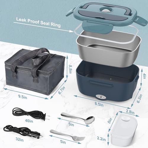 Electric Lunch Box Food Heater, 60-80W Heated Lunch Box for Adults, 12V 24V 110V Portable Food Warmer LunchBox for Car Truck Work with 304 Stainless Steel Container, Driver Trucker Gifts for Dad