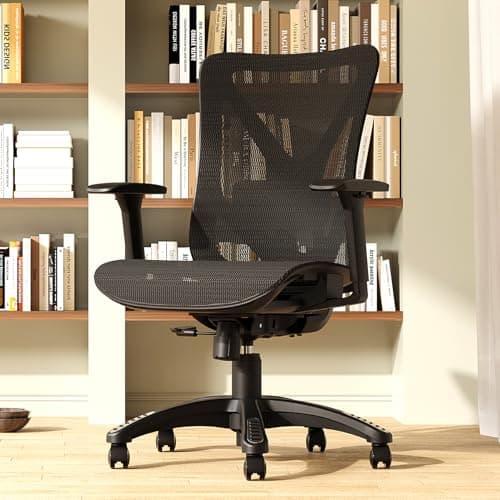 Ergonomic Office Chair, Mesh Computer Desk Chairs with Adjustable Lumbar Support, 3D Armrests, Tilt Function, Comfy Wide Seat, Swivel Executive Work Task Chair for Company and Home