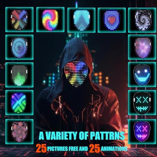 Gift for Halloween Costume Mask Birthday Christmas Cosplay, Rechargeable, 50 Glowing Patterns, Cool Toys For Kids Adults JDBMAOYE LED Light Up Mask with Gesture Sensing,Perfect Gifts for Teen Boys B0D9LZXPZ1