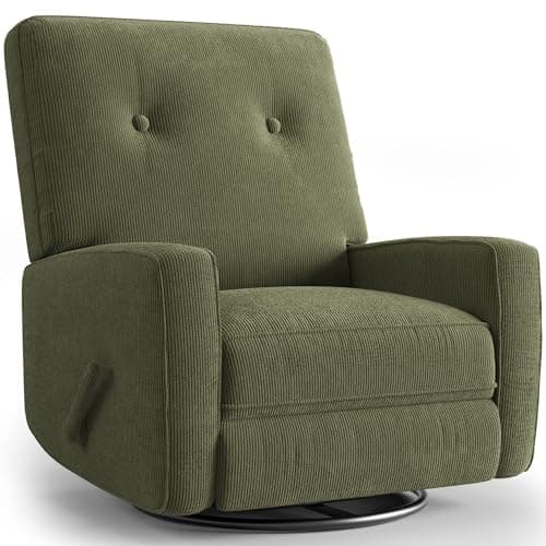IDEALHOUSE Recliner Chair, 360° Swivel Rocking Glider Chair for Adults with Adjustable Backrest & Footrest, Cozy Corduroy Upholstered Armchair for Living Rooms, Bedrooms, Apartments, Green