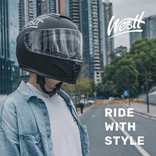 Westt Motorcycle Helmets Full Face Helmets - Street Bike Helmet with Dual Visor DOT Approved for Men Women Adults Compact Lightweight Storm X Grey Black White (Black, L (23.23-23.62 in))