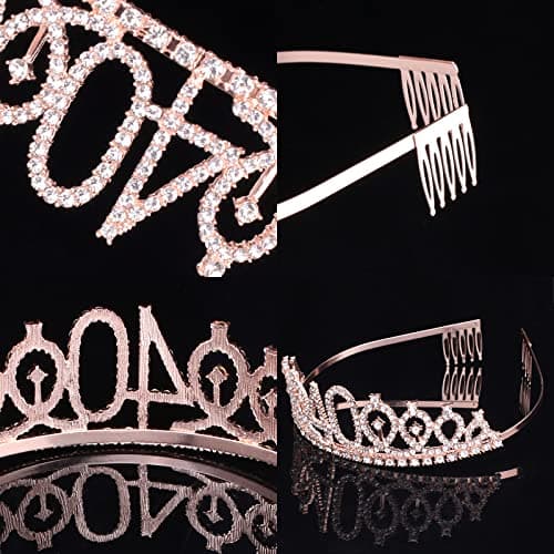 CIEHER 40th Birthday Crown + Sash + Pearl Pin Set for Women, Tiara, Gifts for Friends, Party Decorations & Favors B09F998WFG
