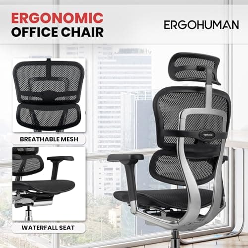 Ergohuman Eurotech ME7ERG GEN2 High Back Mesh Office Chair with Tilt Tension Control, Tilt Lock, Back Angle, Back Height, Synchro Tilt, Seat Height, Seat Depth, and Arm Height Adjustments, Black