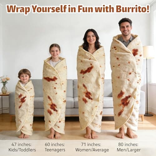 SeaRoomy Burritos Tortilla Blanket, Realistic Food Wrap Blanket Double Sided, Novelty Funny Tortilla Round Giant Soft Blankets (Beige, 47 inches)
