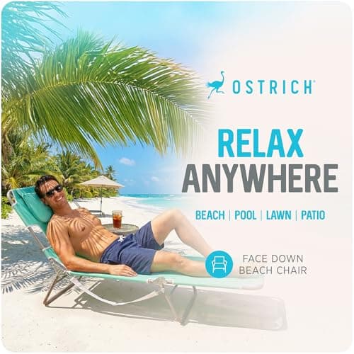 Ostrich the Original Chaise 72 x 22 Inch Lounge Portable Reclining Lounger, Outdoor Patio, Beach, Lawn, Camping, or Pool Tanning Chair, Teal