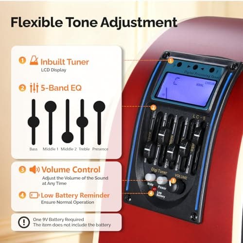 GLARRY 41in Full Size Acoustic Electric Guitar Beginner Kit with 15W Amp, 5-band EQ Dreadnought Design 6 Strings Electric Acoustic Guitar with Bag, Strap, Picks, Strings, Wrench, Sunset Color