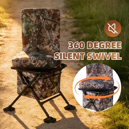 FUNHORUN Hunting Chair with Storage Bag, 360 Degree Silent Swivel Hunting Seat, Camouflage Foldable Ground Blind Chair, Tool-Free Padded Cushion Portable Seat, Lightweight