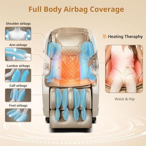 MYNTA Massage Chair Full Body with Heat, Zero Gravity SL-Track 3D Massage Chairs with Thai Stretching, 12 Modes,12 Massage Techniques, Calf & Foot Massage, Wireless Charging, White Noise
