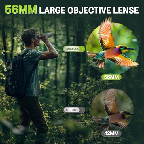 Aurosports 15x56 High Powered Binoculars for Adults - HD Large View Binos with Clear Low Light Vision - Non-Reflective Shell for Bird Watching, Hunting, Wildlife, Cruise, Travel - Gift for Men
