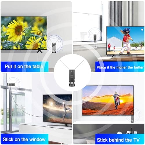 HIDB Rabbit Ears Antenna Long Range Reception with Amplifier for Smart TV Indoor, HD 4K Digital Antenna Supporting All Free HDTV Channels, Compact