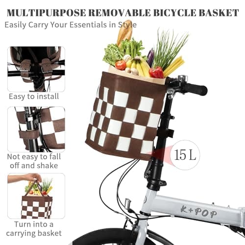 20 Inch Folding Bike with 7-Speed, Foldable Bikes for Adults, Lightweight Folding Bicycle with Basket, Fender, Front and Rear V-Brakes, Adjustable Seat