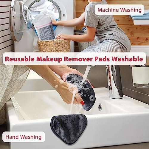 Makeup Remover Cloth, 6" x 6" Makeup Remover Towels Reusable Face Cloth for Washing Face, Makeup Remover Pads Microfiber Face Washcloth with Mesh Bag, 12 Pack, Grey