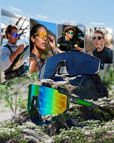 QALLY Polarized Sports Sunglasses for Men, UV400 Protection Mens Sunglasses Wrap Around Sun Glasses for Cycling Running