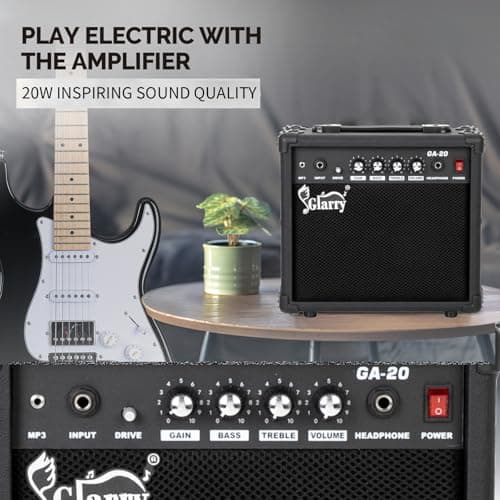 GLARRY Electric Guitar Amp, Portable Guitar Tube Amp with Headphone MP3 Input, 20W Practice Guitar Combo Amplifier Speaker Accessories with Bass, Volume, Treble, and Middle Controls