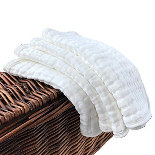 Synrroe Burp Cloths Large, Muslin Burp Cloths for Baby, Extra Absorbent and Soft, 6 Layers 20 by 10 Inches 100% Cotton (White Large 4 Pack)