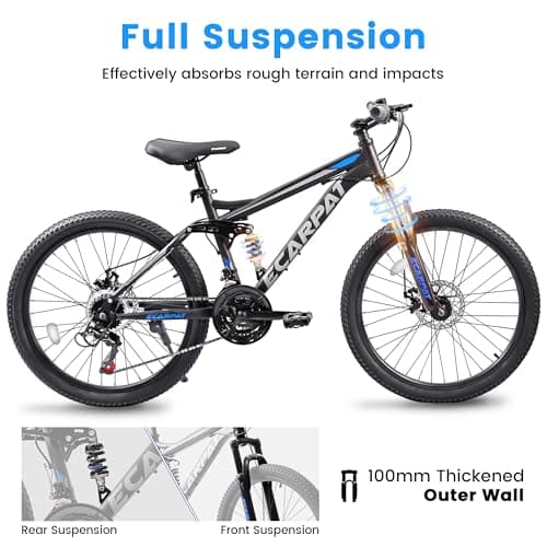 24/26/27.5 Inch Wheel Mountain Bike, 21 Speed MTB Bike with Full Suspension, Steel Frame and Dual Disc Brakes, Adult Mens Outdoor Cycling Mountain Bicycle