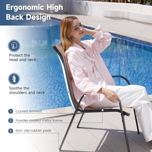 Amopatio Patio Chairs Set of 4, Outdoor Stackable Dining Chairs for All Weather, Breathable Garden Outdoor Furniture for Backyard Deck(Brown)