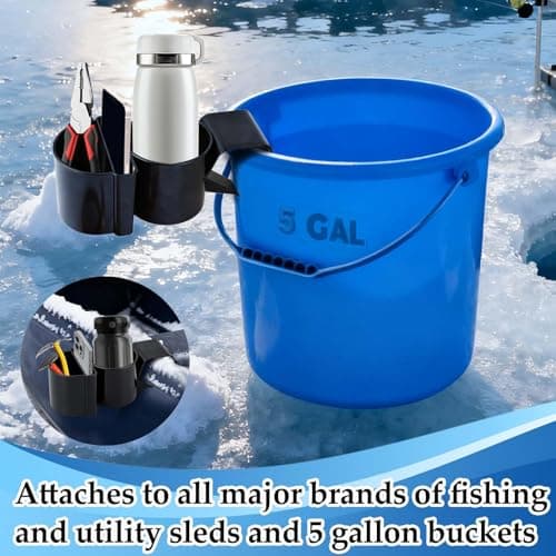 Upgraded Ice Fishing Sled Phone,Drink and Tool Holder 3 in 1 Plastic Ice House Sled Rod Holder Hands-Free Ice Fishing Bucket Holders Rack Gear Accessories Sturdy for Ice Sled Men Birthday Gift Black