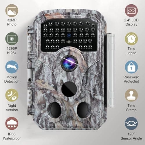 BLAZEVIDEO Game & Trail Camera 32MP Photo & 1296P Video with 100ft Night Vision Motion Activated 0.1s Trigger Speed Waterproof for Home Security, Outdoor Wildlife Scouting
