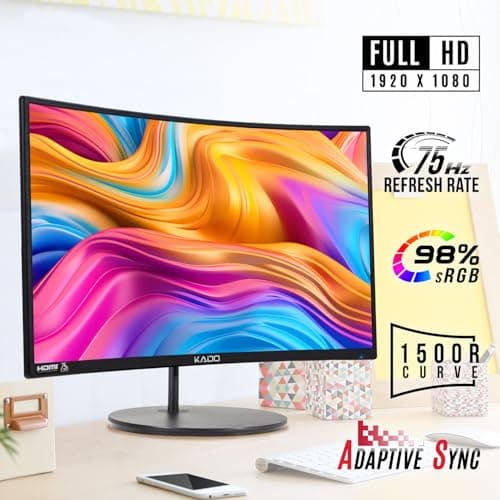 Kado Dual Monitor Setup - 2-Pack 24" Curved 1920x1080 Computer Monitor 1500R 75Hz VESA Mount HDMI Office Gaming Hybrid Built-in Speakers (C24X Dual Series)